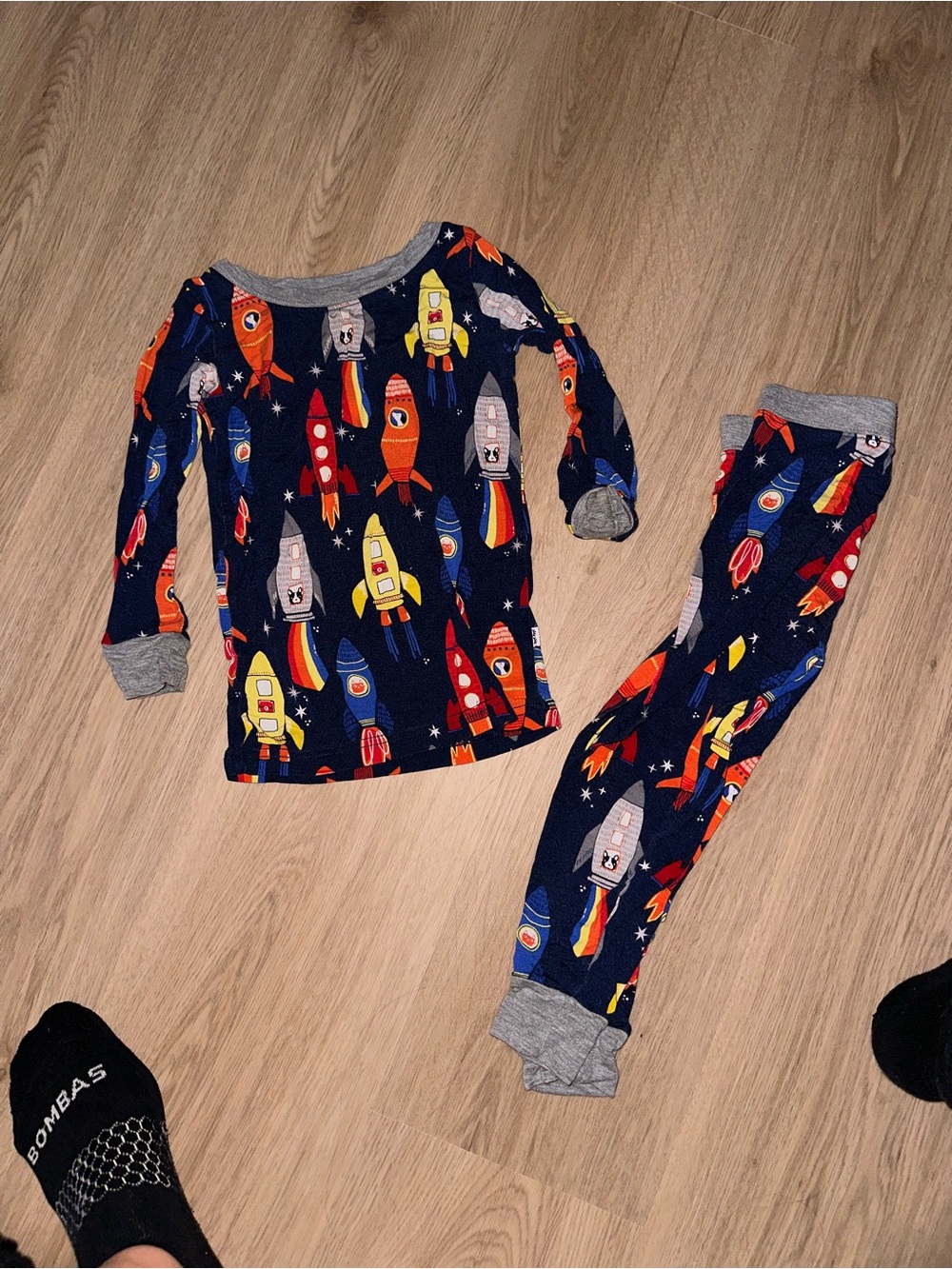 Little Sleepies Navy Rocket Pajama Set with Gray Cuffs